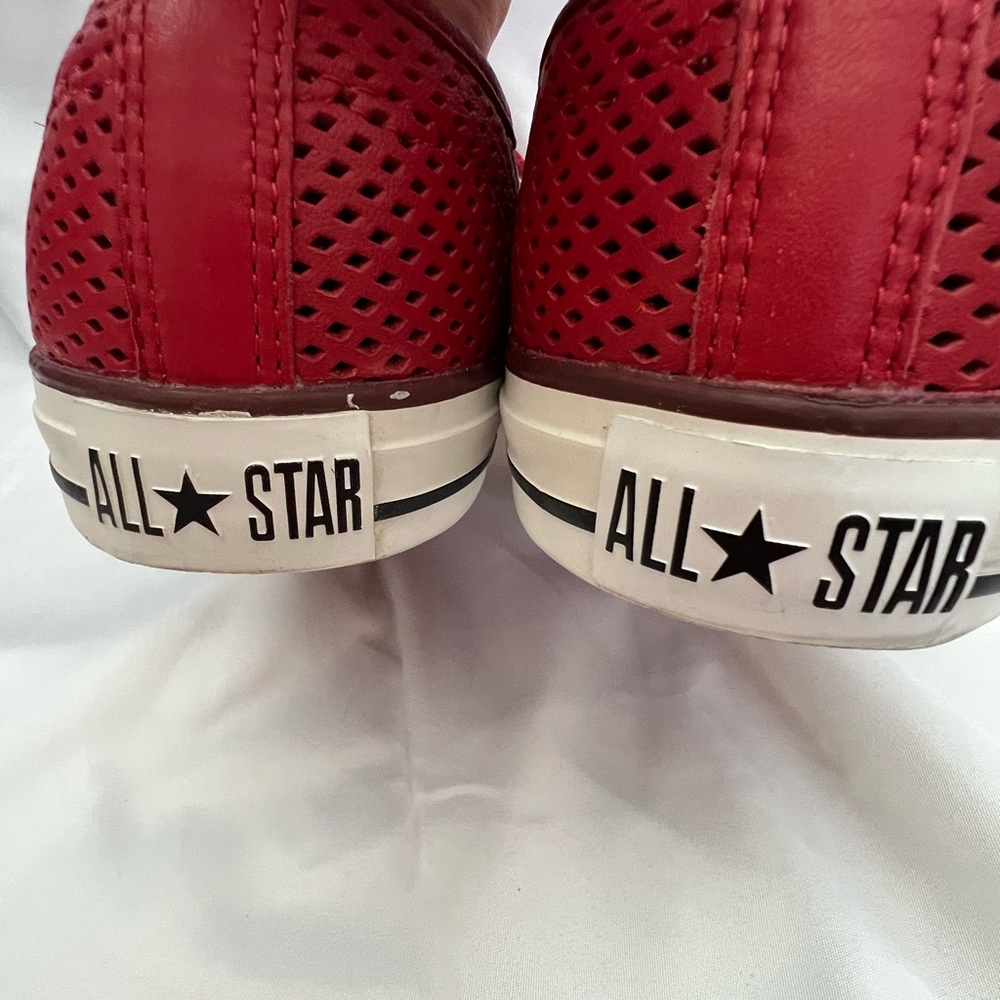 Converse Red All Star Chuck Taylor Perforated Leather Low Top Sneakers Size 10.5 - Picture 9 of 14